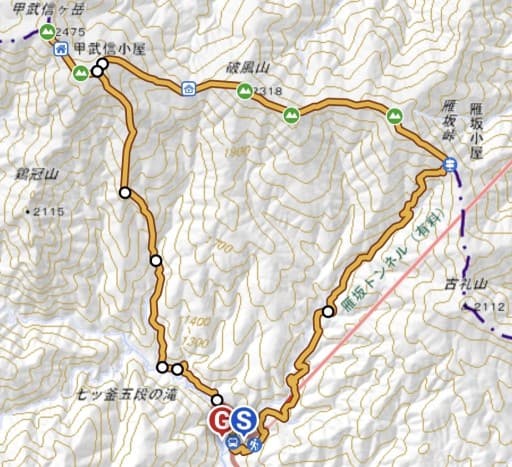 甲武信ヶ岳、破風山、雁坂嶺日帰り一周コース(日程と時間は仮です)参考画像:1