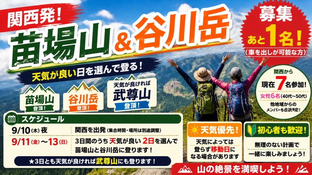 【関西発】苗場山＆谷川岳 募集あと１名（🚗出しが可能な方限定m(__)m）参考画像:1