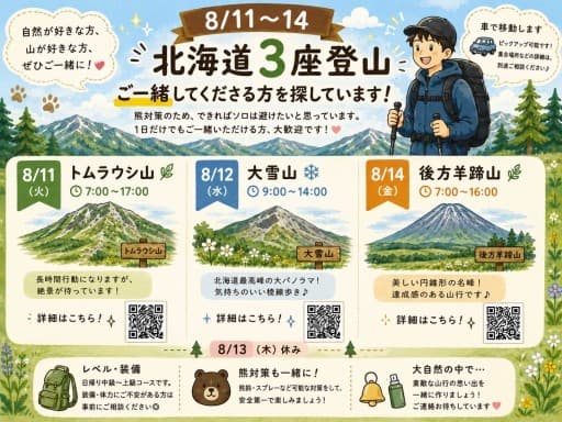 8/11(火)〜8/14(金)北海道3座
