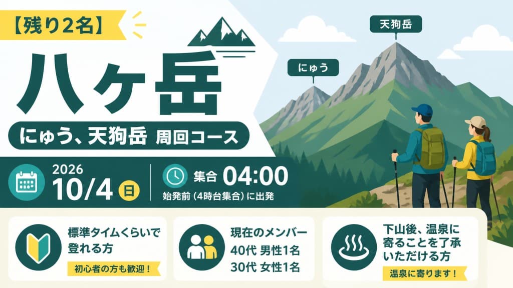 【残り2名】2026/10/4(日) 八ヶ岳（にゅう、天狗岳）参考画像:0