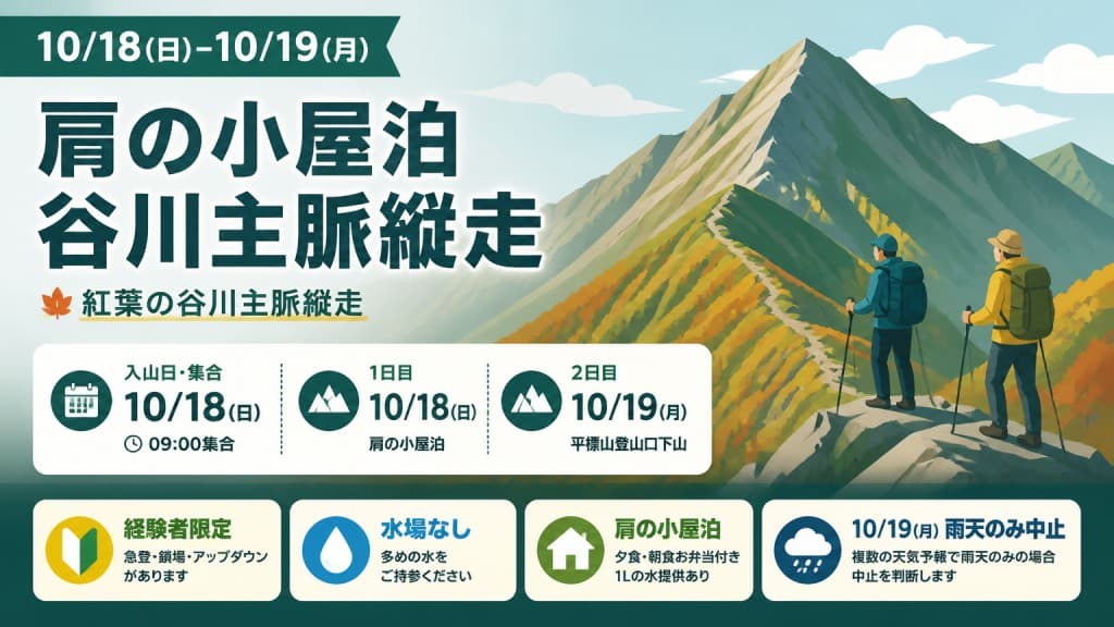 10/18(日)-10/19(月)　肩の小屋泊谷川主脈縦走参考画像:0